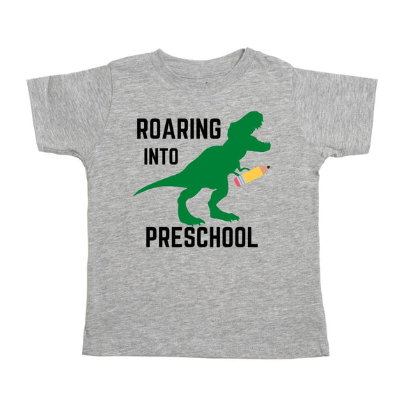 Roaring Into Preschool Short Sleeve T-Shirt - Gray