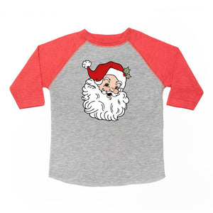 Retro Santa Christmas 3/4 Shirt - Heather/Red
