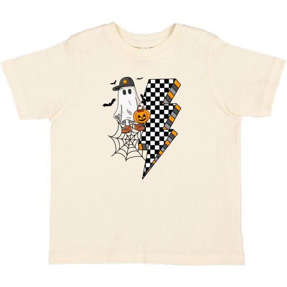 Checker Ghost Halloween Short Sleeve T-Shirt - Natural