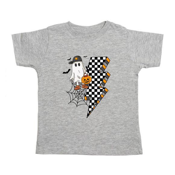Checker Ghost Halloween Short Sleeve T-Shirt - Gray
