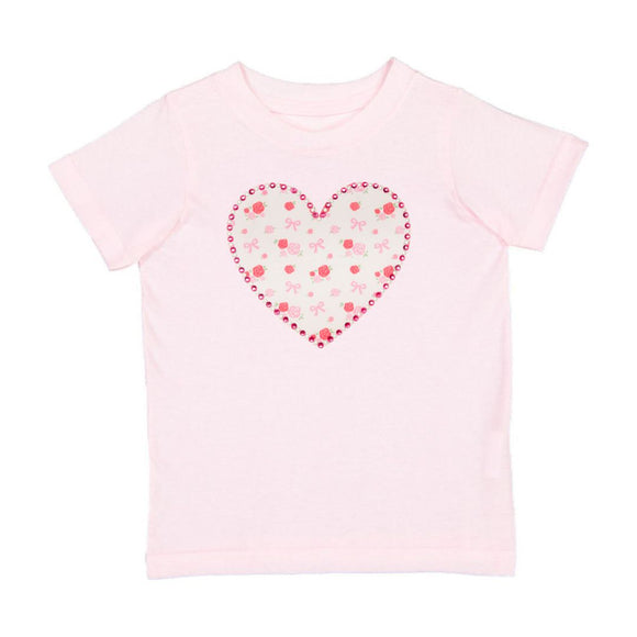 Dainty Rose Pearl Heart Patch Short Sleeve T-Shirt - Ballet