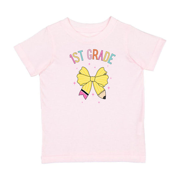 First Grade Pencil Bow Short Sleeve T-Shirt - Ballet