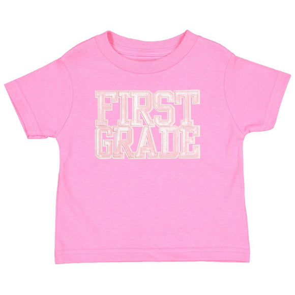 First Grade Sequin Patch Short Sleeve T-Shirt - Raspberry