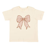 Gingham Bow Patch Short Sleeve T-Shirt - Natural
