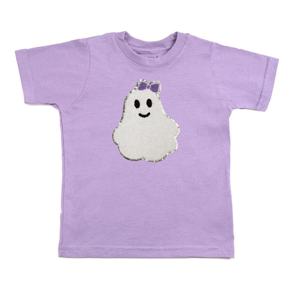 Girly Ghost Patch Halloween Short Sleeve T-Shirt - Lavender