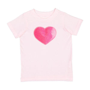 Heart Sequin Patch Short Sleeve T-Shirt - Ballet