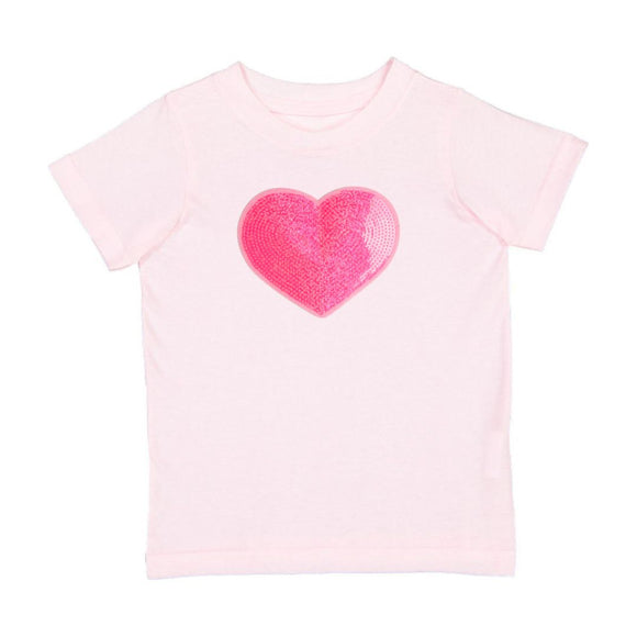Heart Sequin Patch Short Sleeve T-Shirt - Ballet