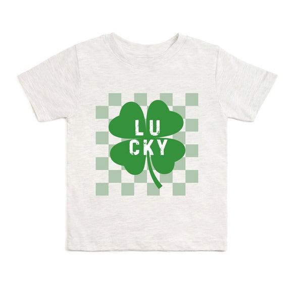 Lucky Shamrock Checkered St. Patrick's Day Short Sleeve T-Shirt - Ash