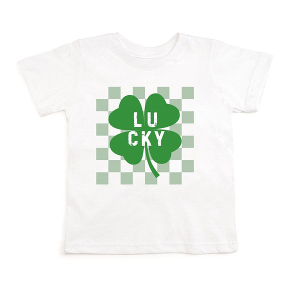 Lucky Shamrock Checkered St. Patrick's Day Short Sleeve T-Shirt - White