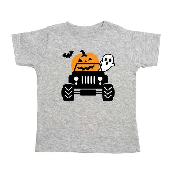 Pumpkin Monster Truck Halloween Short Sleeve T-Shirt - Gray