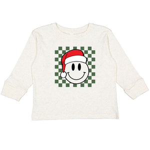Santa Smiley Christmas Long Sleeve Shirt - Natural