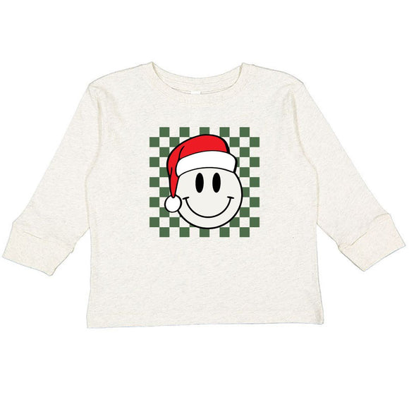 Santa Smiley Christmas Long Sleeve Shirt - Natural