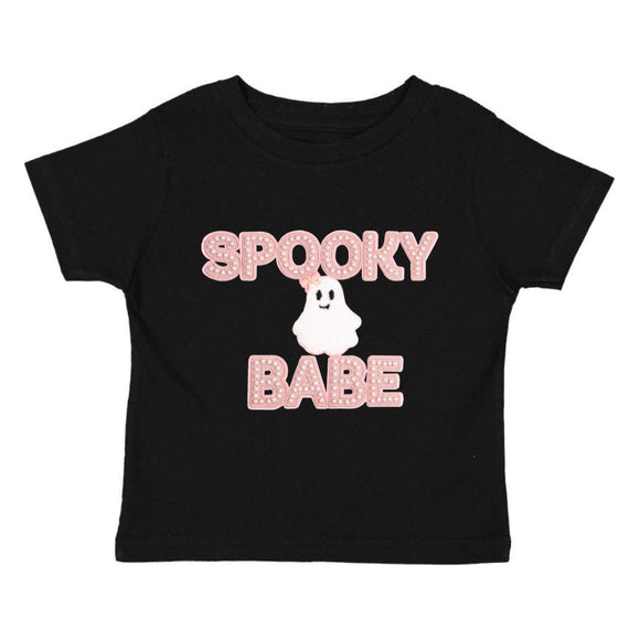 Spooky Babe Patch Halloween Short Sleeve T-Shirt - Black