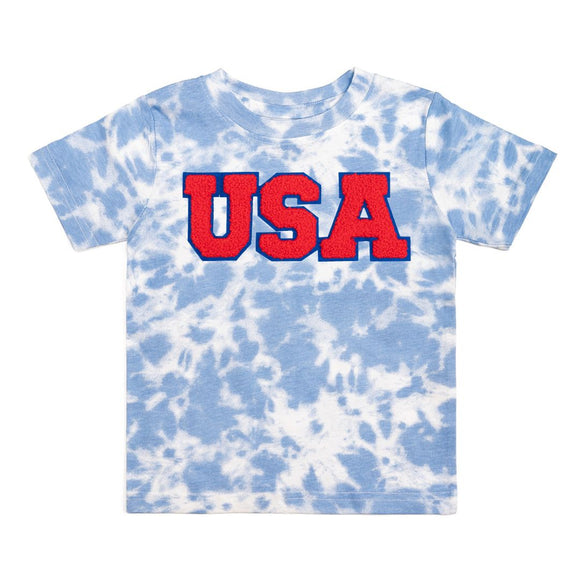 USA Patch Short Sleeve T-Shirt - Sky Tie Dye