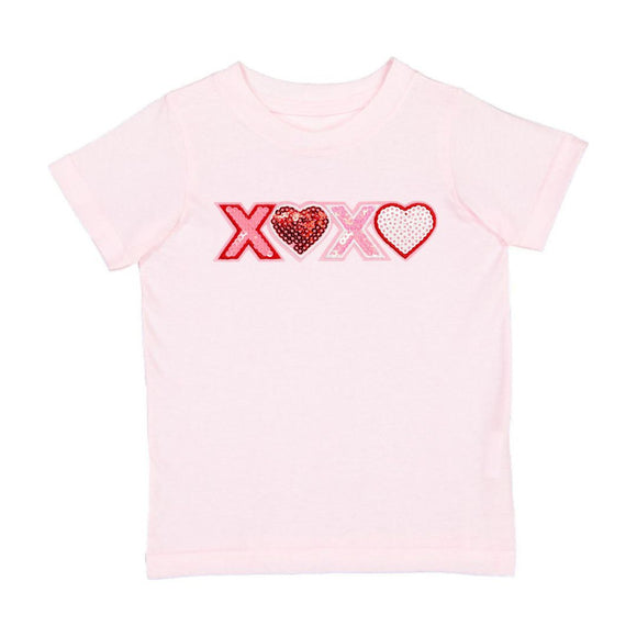 XOXO Sequin Patch Valentine's Day Short Sleeve T-Shirt - Ballet