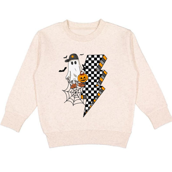 Checker Ghost Halloween Sweatshirt - Natural