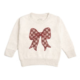 Christmas Plaid Bow Patch Sweatshirt - Natural
