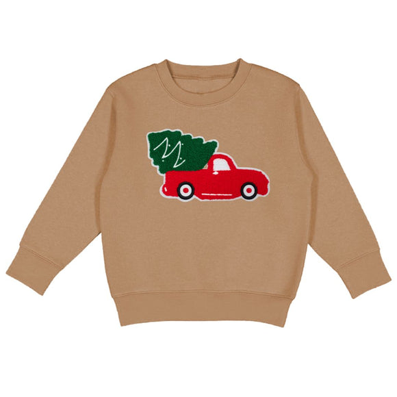 Christmas Truck Patch Sweatshirt - Mocha