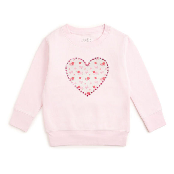Dainty Rose Pearl Heart Patch Sweatshirt - Ballet