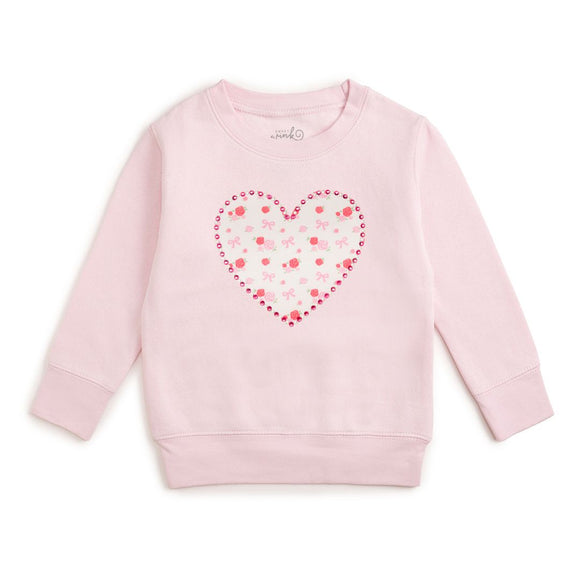 Dainty Rose Pearl Heart Patch Sweatshirt - Ballet