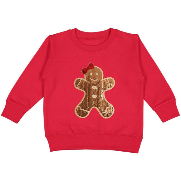 Gingerbread Sequin Patch Christmas Sweatshirt - Red