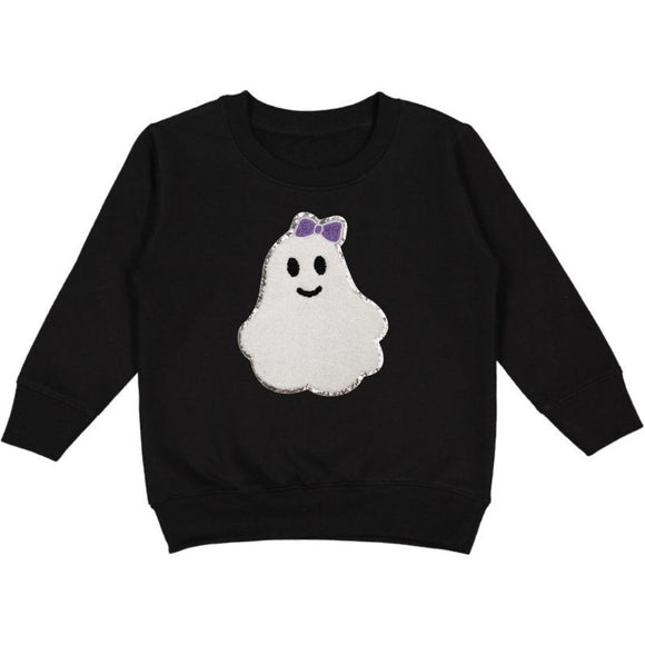 Girly Ghost Patch Halloween Sweatshirt - Black