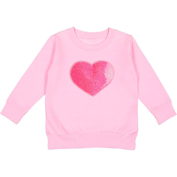 Heart Sequin Patch Sweatshirt - Pink