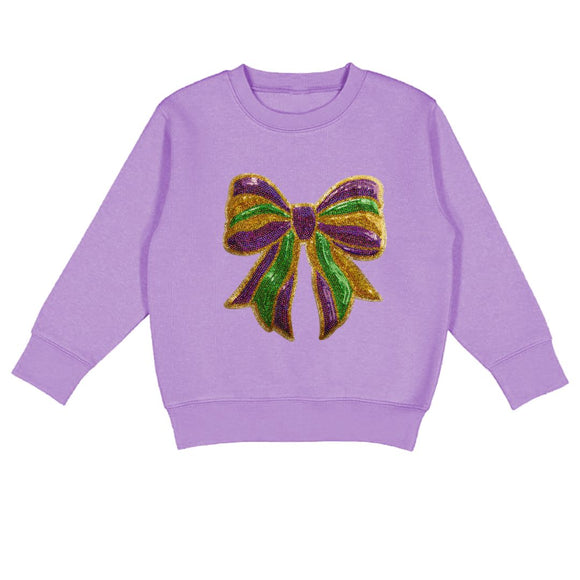 Mardi Gras Sequin Bow Patch Sweatshirt - Lavender