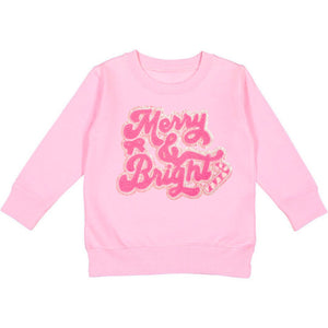 Merry and Bright Patch Christmas Sweatshirt - Pink