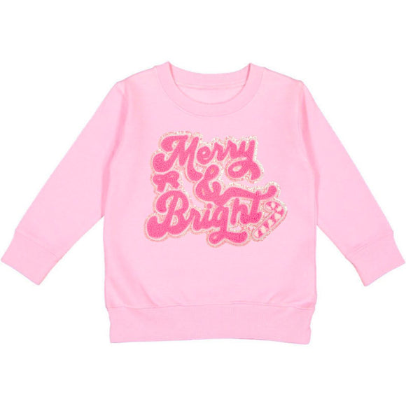 Merry and Bright Patch Christmas Sweatshirt - Pink