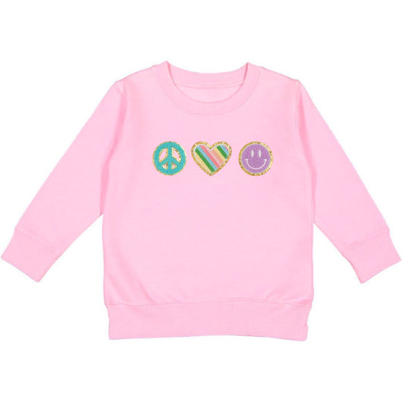 Peace, Love, Smile Patch Sweatshirt - Pink