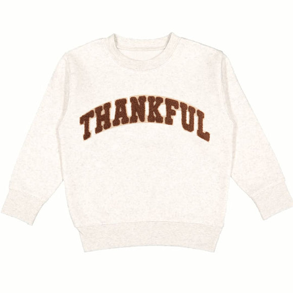 Thankful Patch Varsity Thanksgiving Sweatshirt - Natural