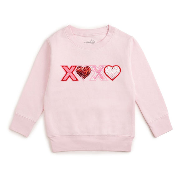 XOXO Sequin Patch Valentine's Day Sweatshirt - Ballet