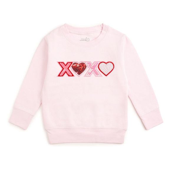 XOXO Sequin Patch Valentine's Day Sweatshirt - Ballet