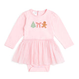 Gingerbread Embroidered Christmas Long Sleeve Tutu Bodysuit