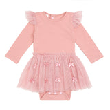 Satin Bow Long Sleeve Tutu Bodysuit