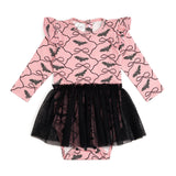 Bat Trellis Printed Halloween Long Sleeve Tutu Bodysuit