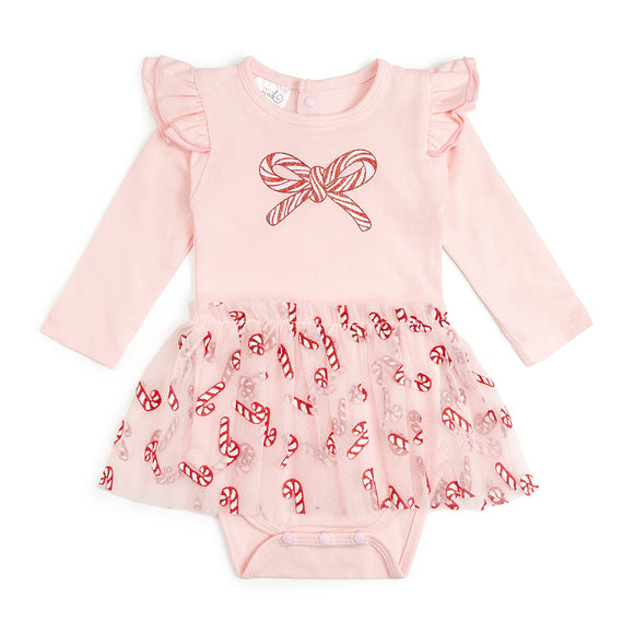 Candy Cane Confetti Christmas Long Sleeve Tutu Bodysuit