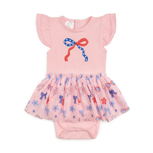 Red, White, & Cute Short Sleeve Tutu Bodysuit