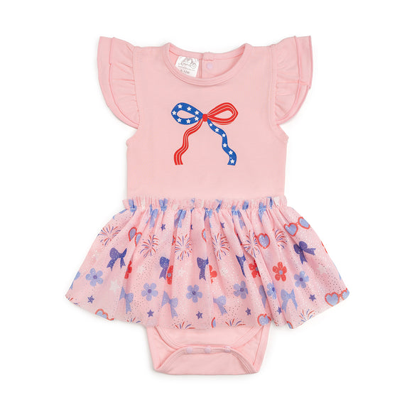 Red, White, & Cute Short Sleeve Tutu Bodysuit