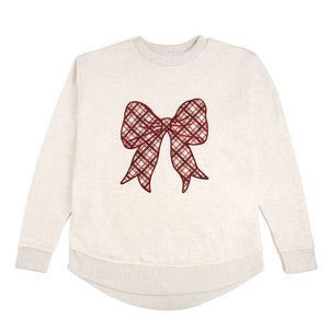 Christmas Plaid Bow Patch Women's Sweatshirt - Natural