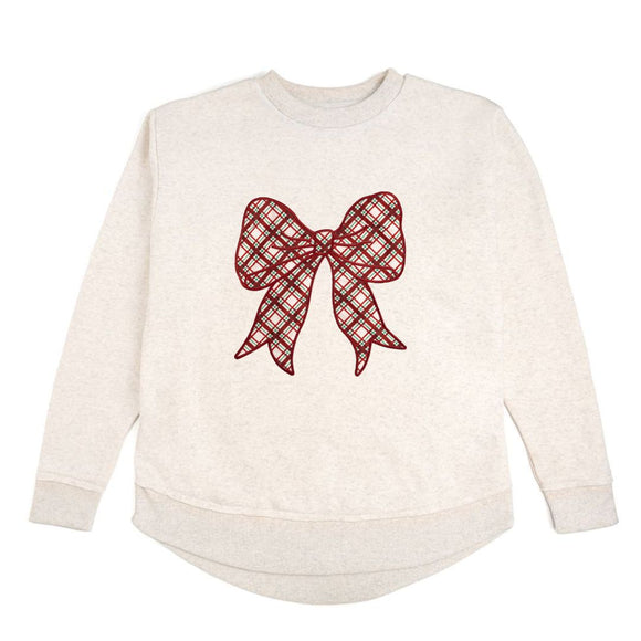 Christmas Plaid Bow Patch Women's Sweatshirt - Natural