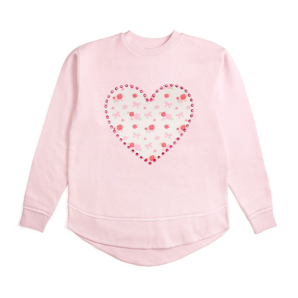 Dainty Rose Pearl Heart Patch Women's Sweatshirt - Ballet