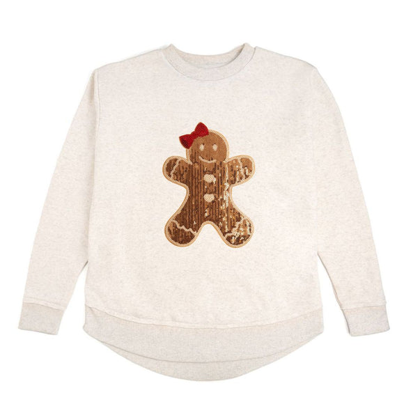 Gingerbread Sequin Patch Christmas Women's Sweatshirt - Natural