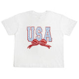 USA Stars & Bow Patch Women's Short Sleeve T-Shirt - White