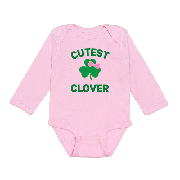 Cutest Clover St. Patrick's Day Long Sleeve Bodysuit - Pink