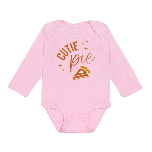 Cutie Pie Thanksgiving Long Sleeve Bodysuit - Pink