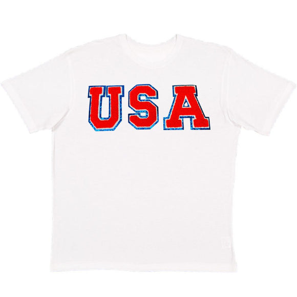 USA Red Patch Adult Short Sleeve T-Shirt - White