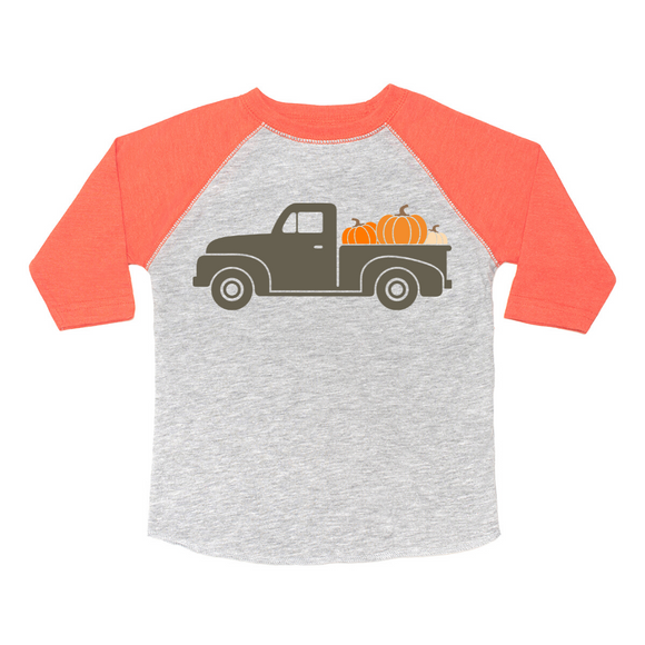 Retro Pumpkin Truck 3/4 Shirt - Heather/Orange